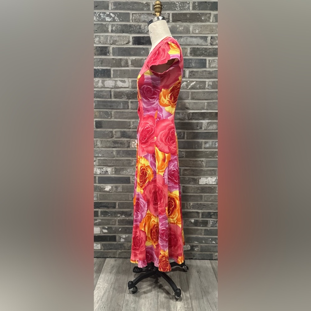 Vintage Y2K Style Rose Print Button-Front Maxi Dress - Picture 2 of 6